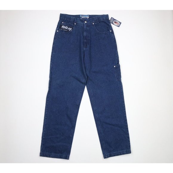 NOS Vintage 90s Streetwear Mens 33x34 Baggy Fit Big Pocket Wide Leg Denim Jeans